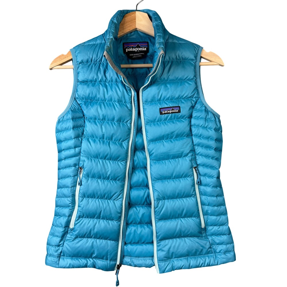 Patagonia Women XXS Down Sweater Vest Blue Full Zip Puffer Quilted 84628